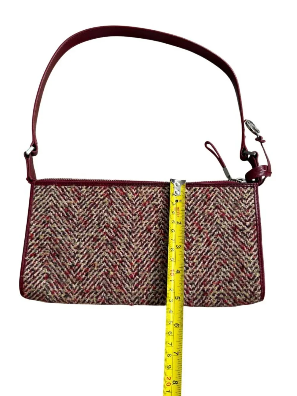 MONSAC Red Boucle Fabric Leather Shoulder Bag